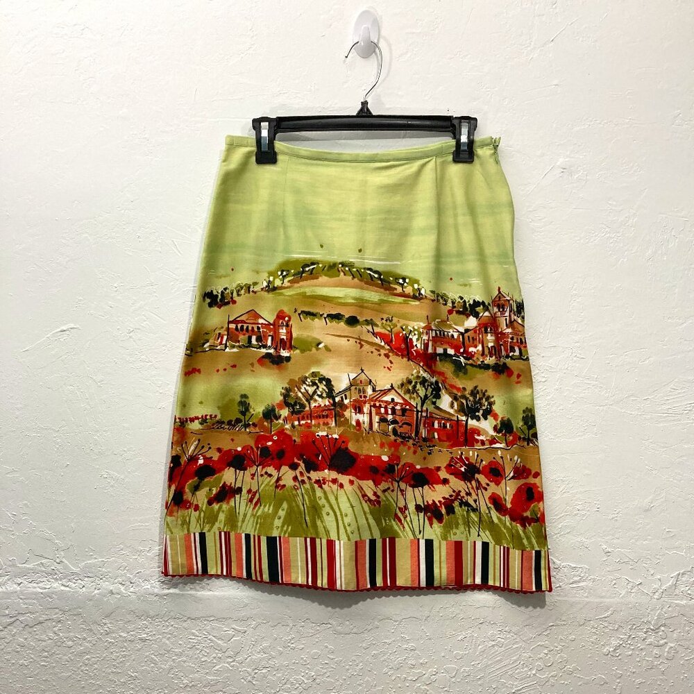 New York City Design Co. Women's Skirt Knee Length Green City print Side zip 6